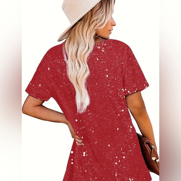 Womens Christmas Santa Squirrel Tangled in Lights Red Bleached T-Shirt - Picture 3 of 10